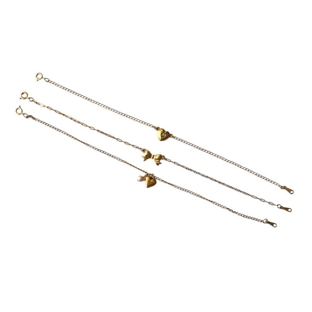 Gold Heart and Bow Charm Bracelet Set in Gold Tone
